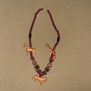 Vintage African Safari Carved Wooden Beaded Necklace